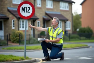 Ingénieur de trafic vérifiant un panneau de signalisation