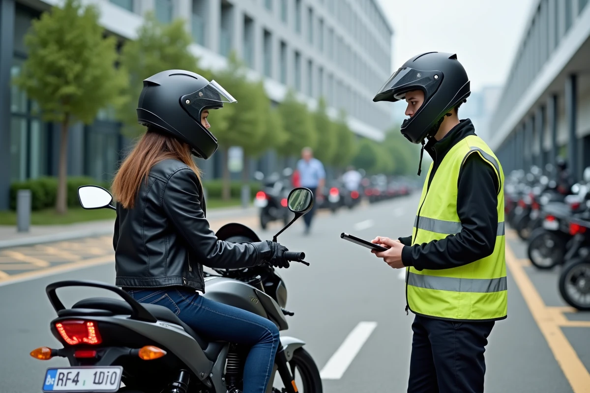 Jeune femme en moto lors d