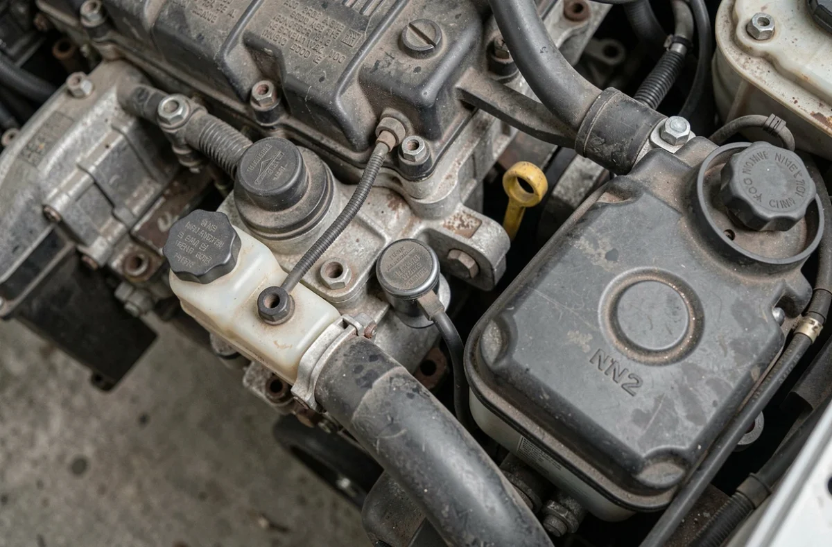 Gros plan sur les composants d'un moteur Nissan pour évaluer son état avant achat