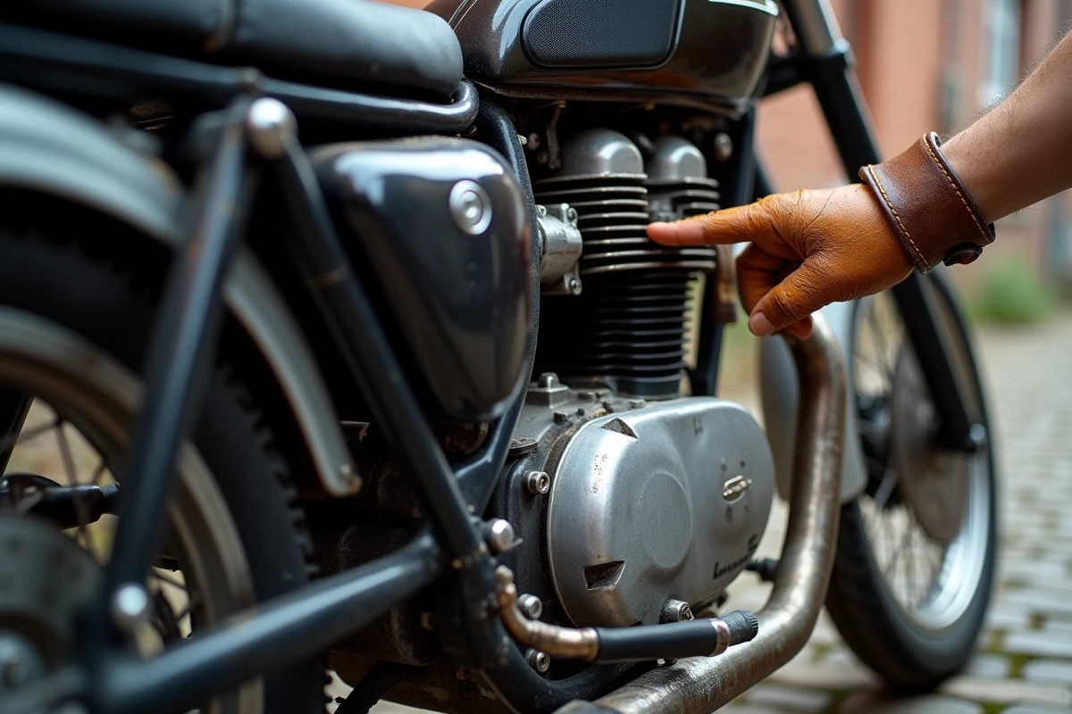 Détail moteur et cadre d'une moto 300cc pour identifier les points techniques à vérifier avant achat
