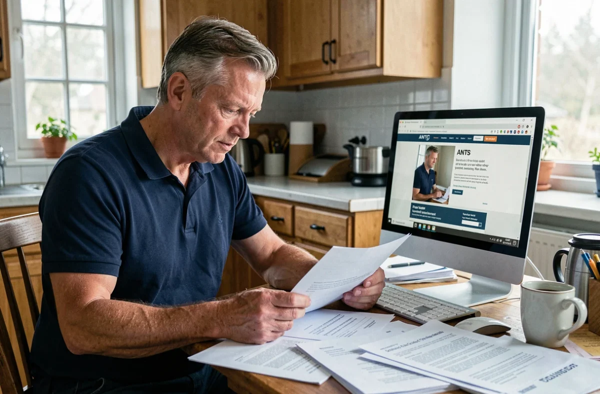 Homme consultant le site de l'ANTS sur un ordinateur de bureau pour envoyer une cession de véhicule en ligne