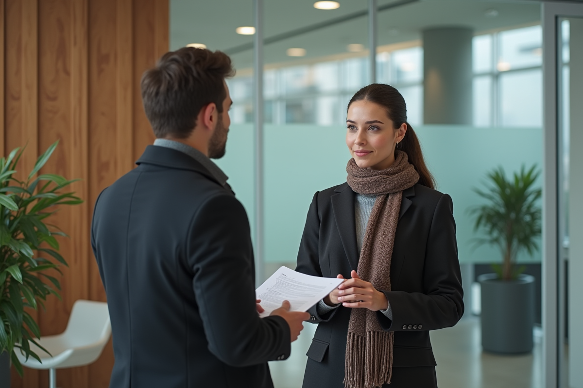 Femme discutant avec un conseiller en assurance en bureau