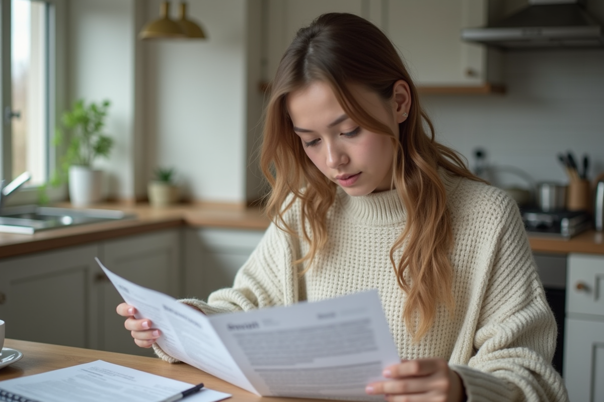 Jeune femme lisant une police d