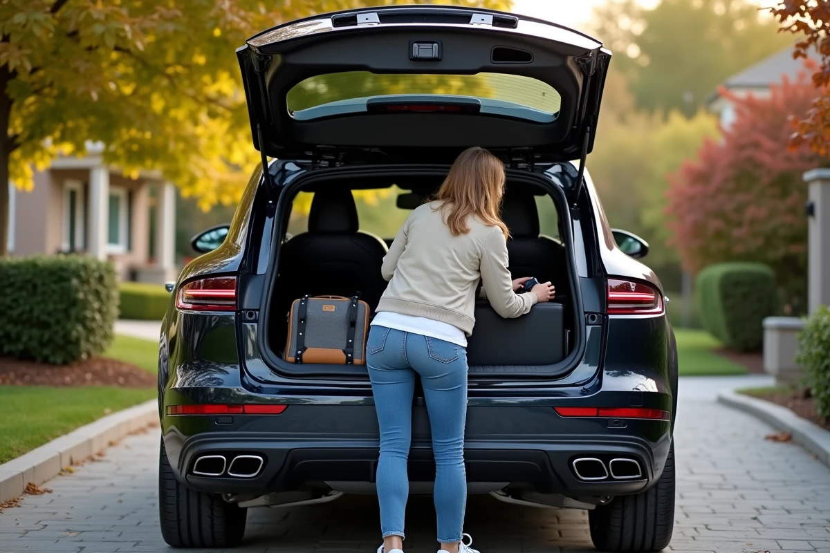 Femme préparant une trousse à outils dans le coffre d