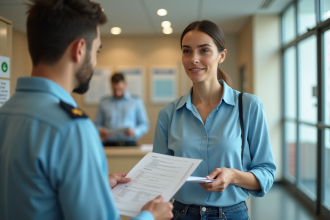 Femme en service administratif avec documents