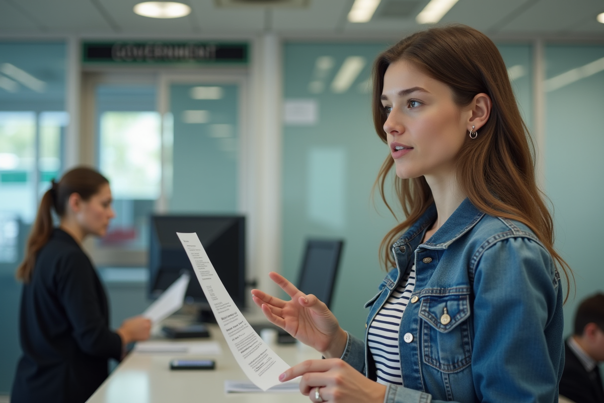 Jeune femme parlant avec un agent dans un bureau administratif