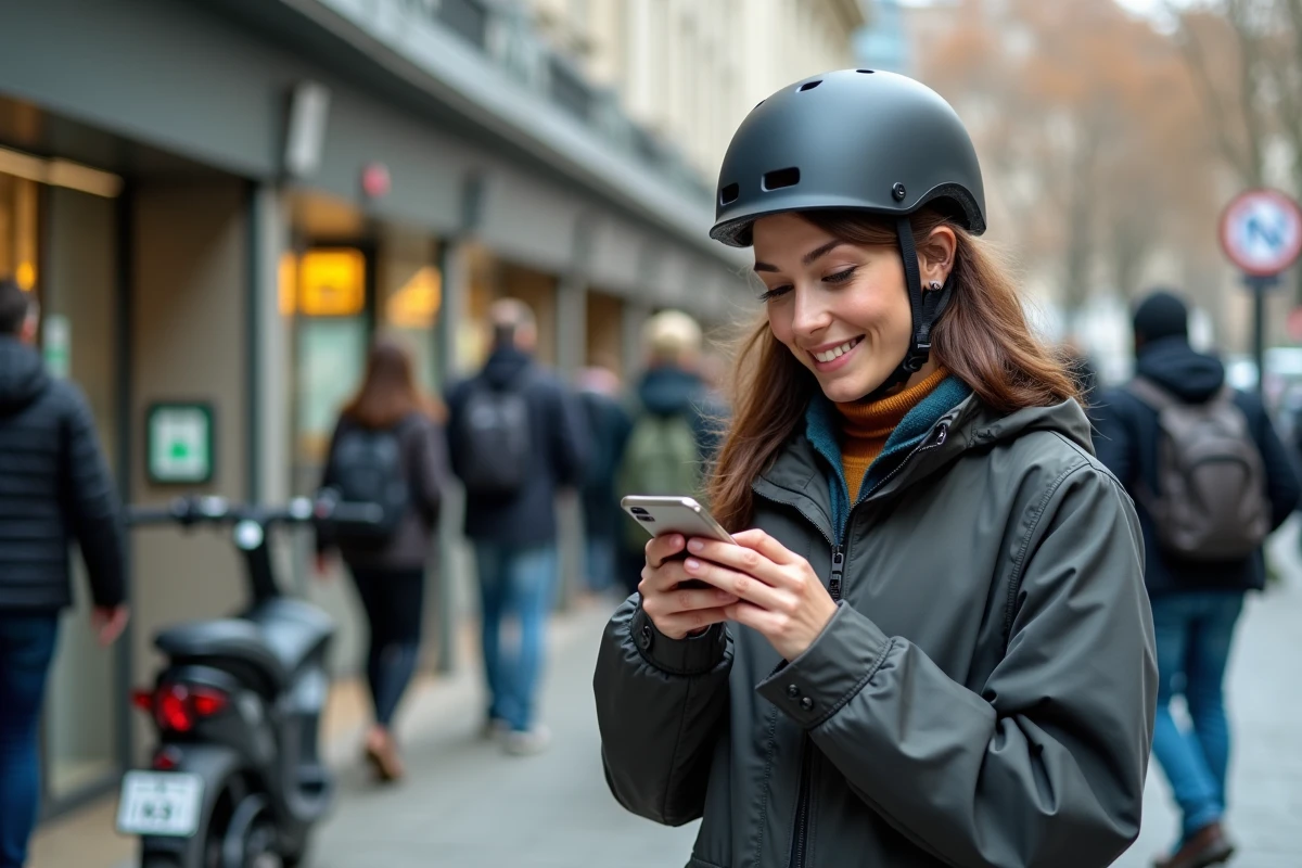 Femme avec casque vélo à la station RER parisienne