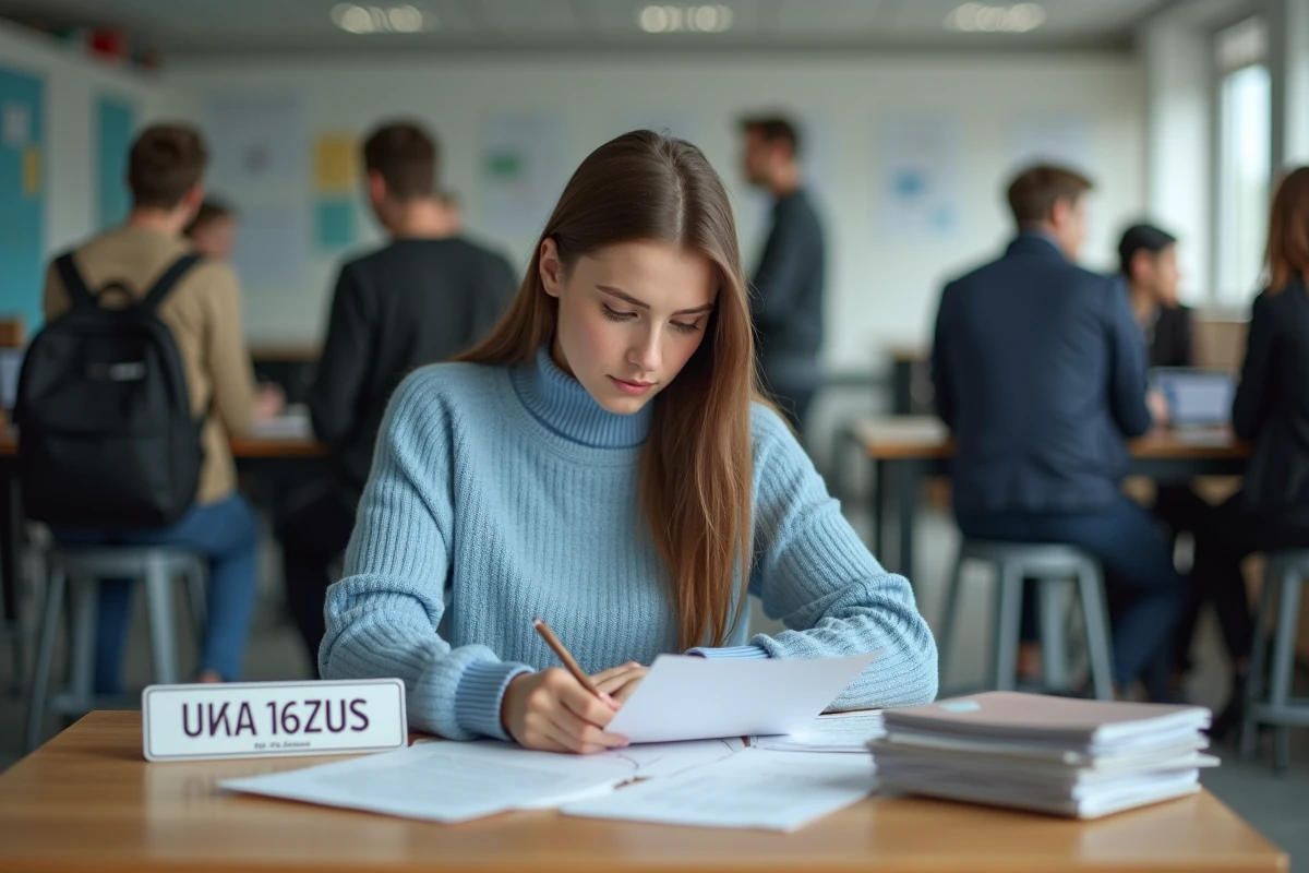 Jeune femme ukrainienne remplissant des papiers en préfecture
