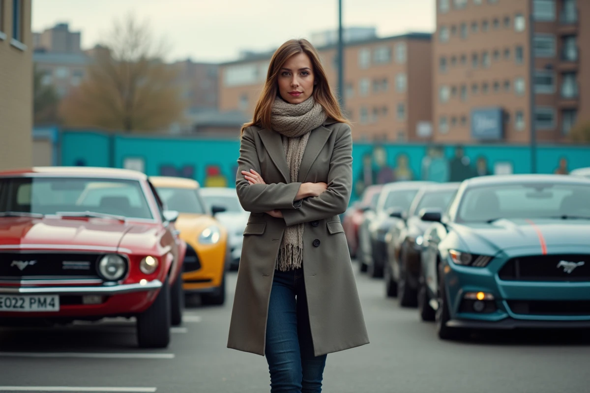 Femme compare voitures de sport en ville