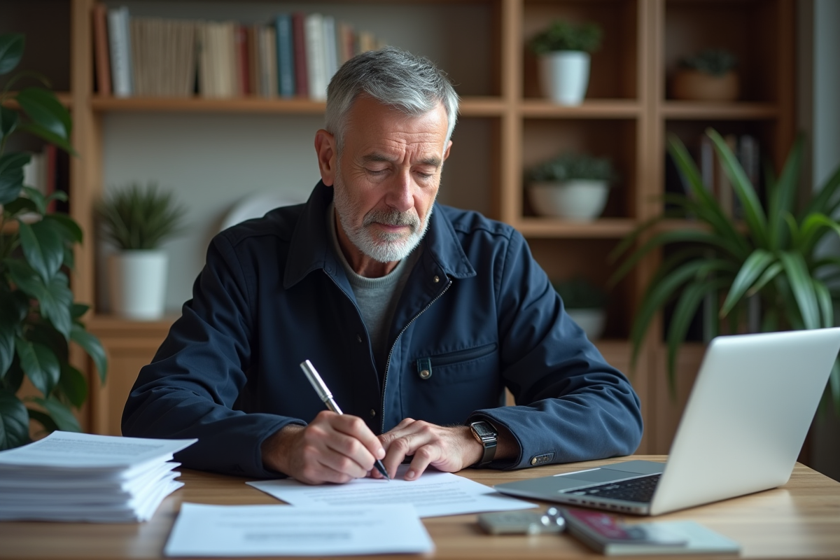Homme remplissant un formulaire à domicile