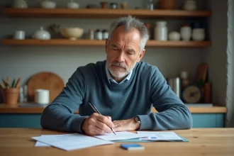 Homme d'âge moyen remplissant un formulaire de véhicule