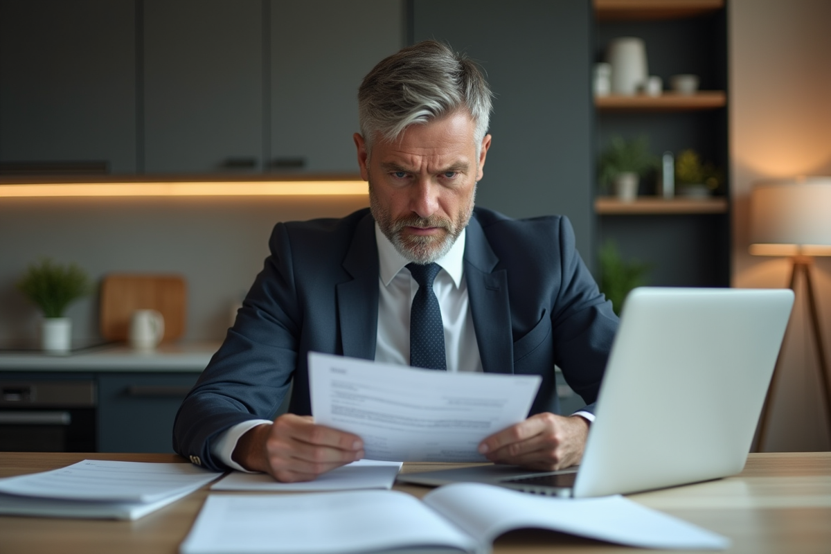 Homme d'âge moyen stressé examinant documents de voiture