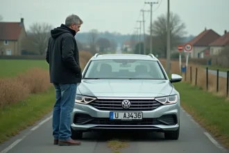 Homme ukrainien vérifiant sa plaque d'immatriculation en France