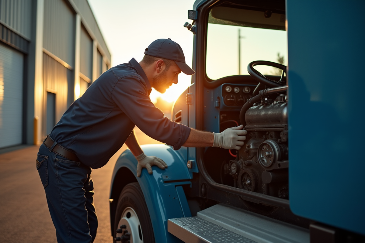 Homme inspectant le moteur d