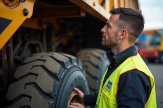 Mecanicien inspectant un camion benne de 19 tonnes en maintenance
