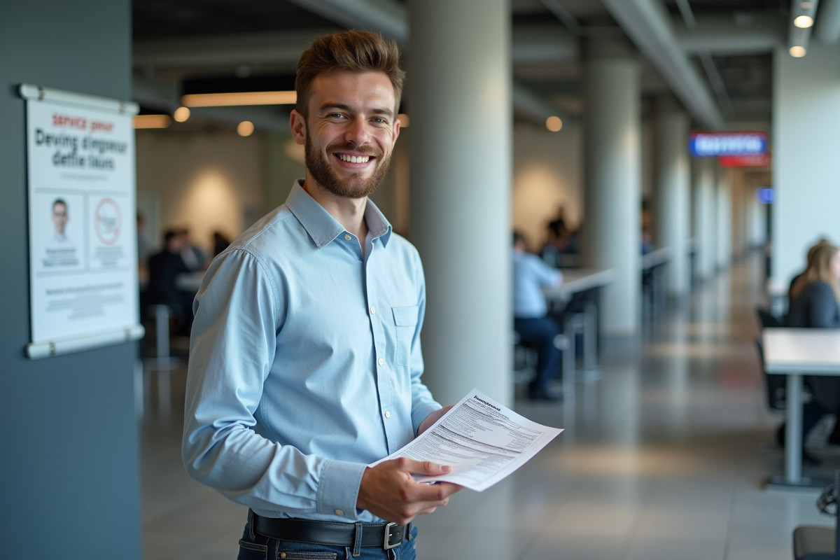 Jeune homme souriant dans une administration française