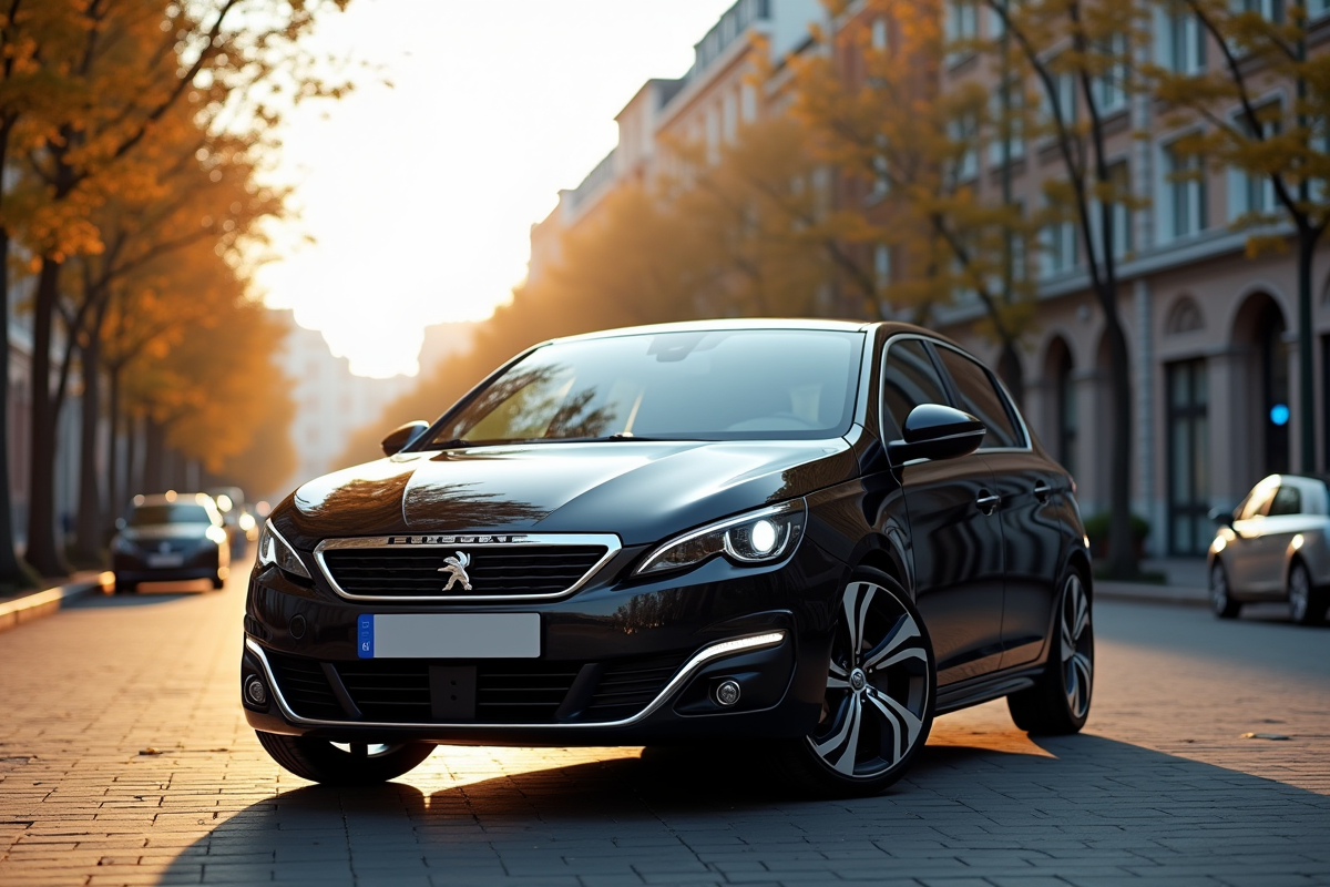 Peugeot 308 GTI automatique en ville ensoleillee