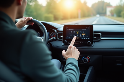 Homme entrant un code sur l'écran de la radio Renault