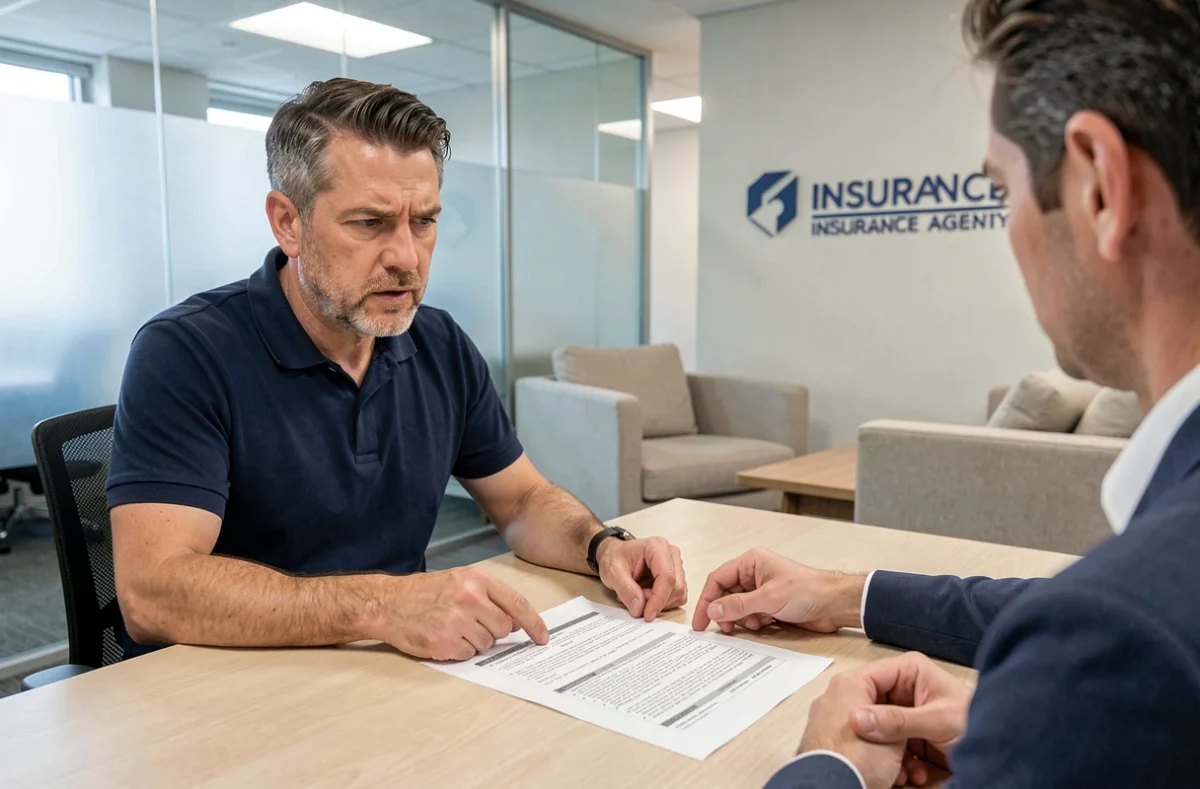 Auto-entrepreneur en rendez-vous avec un conseiller pour vérifier un devis d'assurance auto